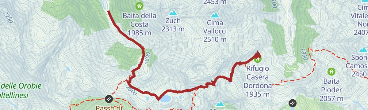 Route map: To the Dordona Refuge via the Porcile Lakes